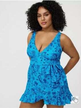 Blue Nautical V-Neck Tie-Waist bathing suit